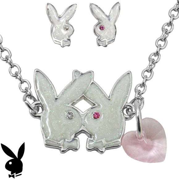 Playboy Jewelry Set Necklace Earrings Bunny Heart - Picture 2 of 10